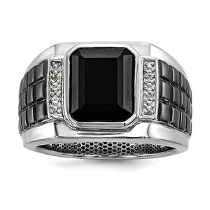 White Night 925 Sterling Silver Black RH-plated Diamond & Onyx Square Men's Ring